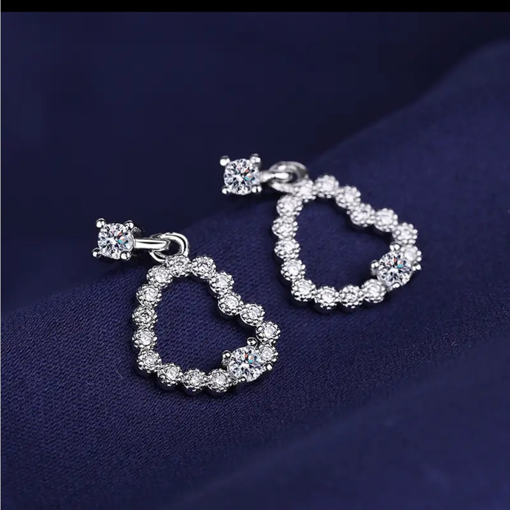 Sterling Silver Heart Cubic Zirconia Earrings